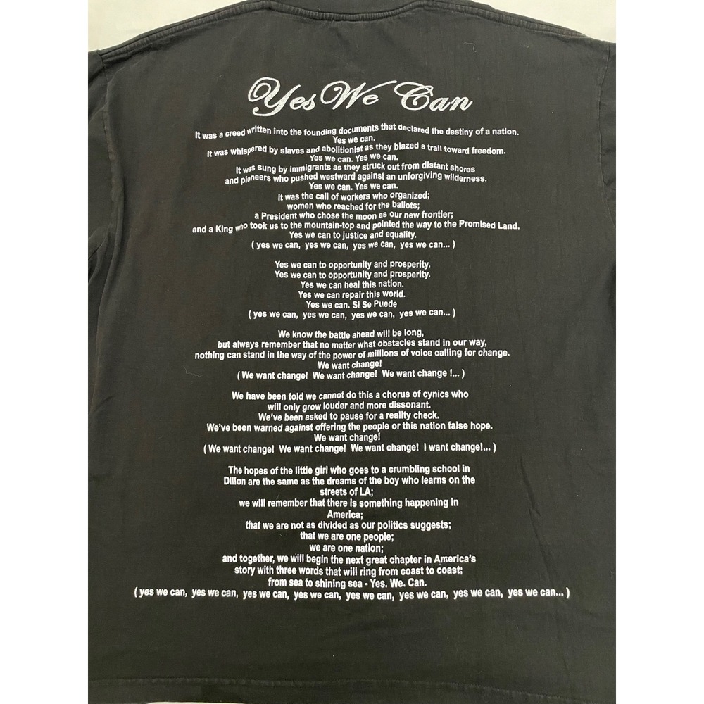 Vintage Barack Obama Yes We Can Speech T Shirt XXL Black Double Sided - Picture 4 of 5